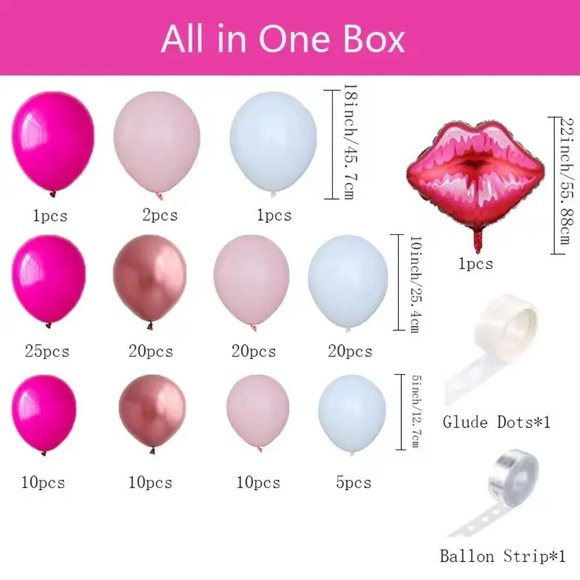 127pcs, Pink Girl Birthday Party Balloon Set 22 "aluminum Film Lip Balloon - Picture 3 of 6